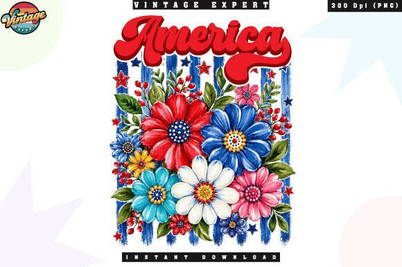 America Patriotic Floral Retro PNG: A Timeless Design for Creative Projects