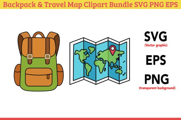 Backpack Travel Map Clipart Bundle SVG