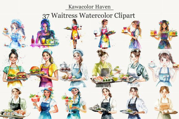 Enhance Your Creative Projects with Waitress Watercolor Clipart