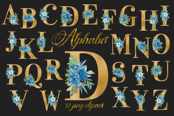 Gold Indigo Floral Alphabet Numbers: A Versatile Design Asset for Creatives