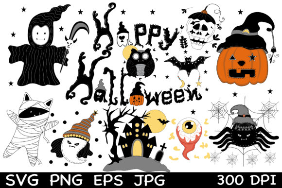 Happy Halloween Doodle Style Clip Art: A Versatile Design Resource for Every Occasion