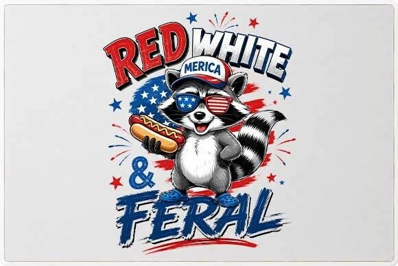 Red White and Feral Raccoon Graphic PNG: Strategic Design for Patriotic Merchandise and Summer Celebrations
