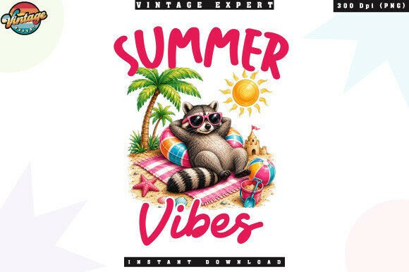 Summer Vibes Beach Raccoon PNG: A Versatile Design for Tropical-Themed Creations