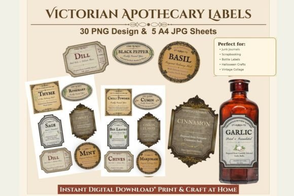 Vintage Apothecary Spice Labels Bundle